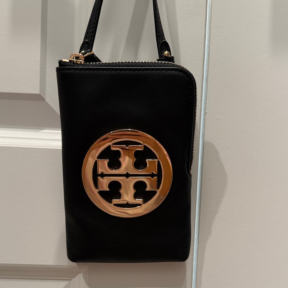 Tory Burch Black phone crossbody with Gold Logo